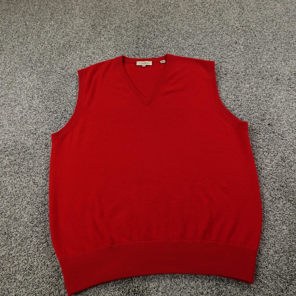 Peter Millar Vest Mens L Red 100% Cashmere V Neck Pullover Sweater Golf Grandpa